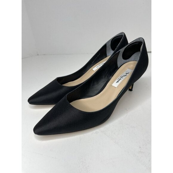 Nina 60 Black Satin Mid-heel Classic Pumps 9.5 Wide - Picture 1 of 5